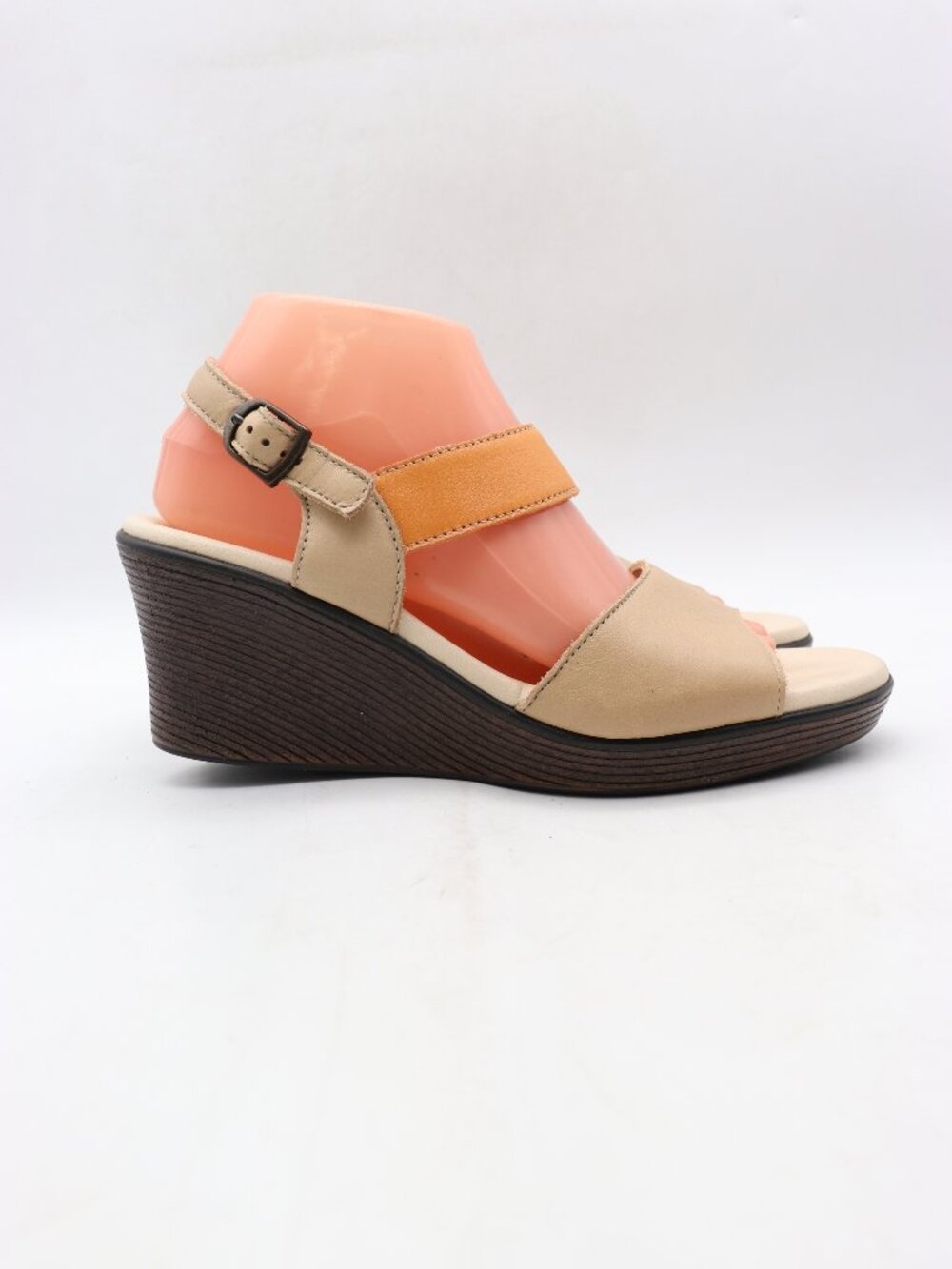 SAS Heather Quarter Women's 9.5 S Strap Wedge Sandal Tan Orange Buckle Shoes